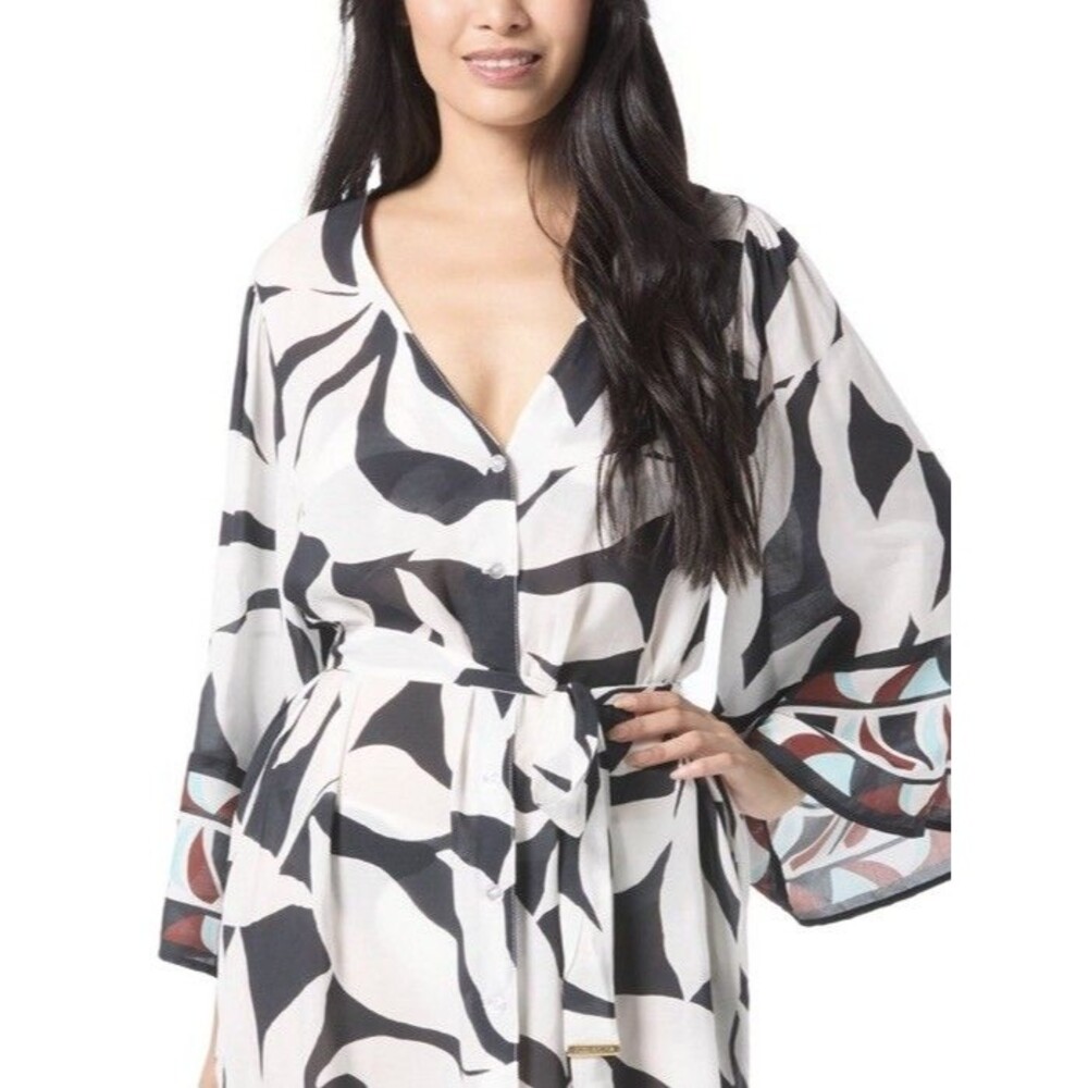 Vince Camuto Women's Printed Front-Tie Robe Swim Cover-Up Size M/L $150 NWT - Picture 1 of 10